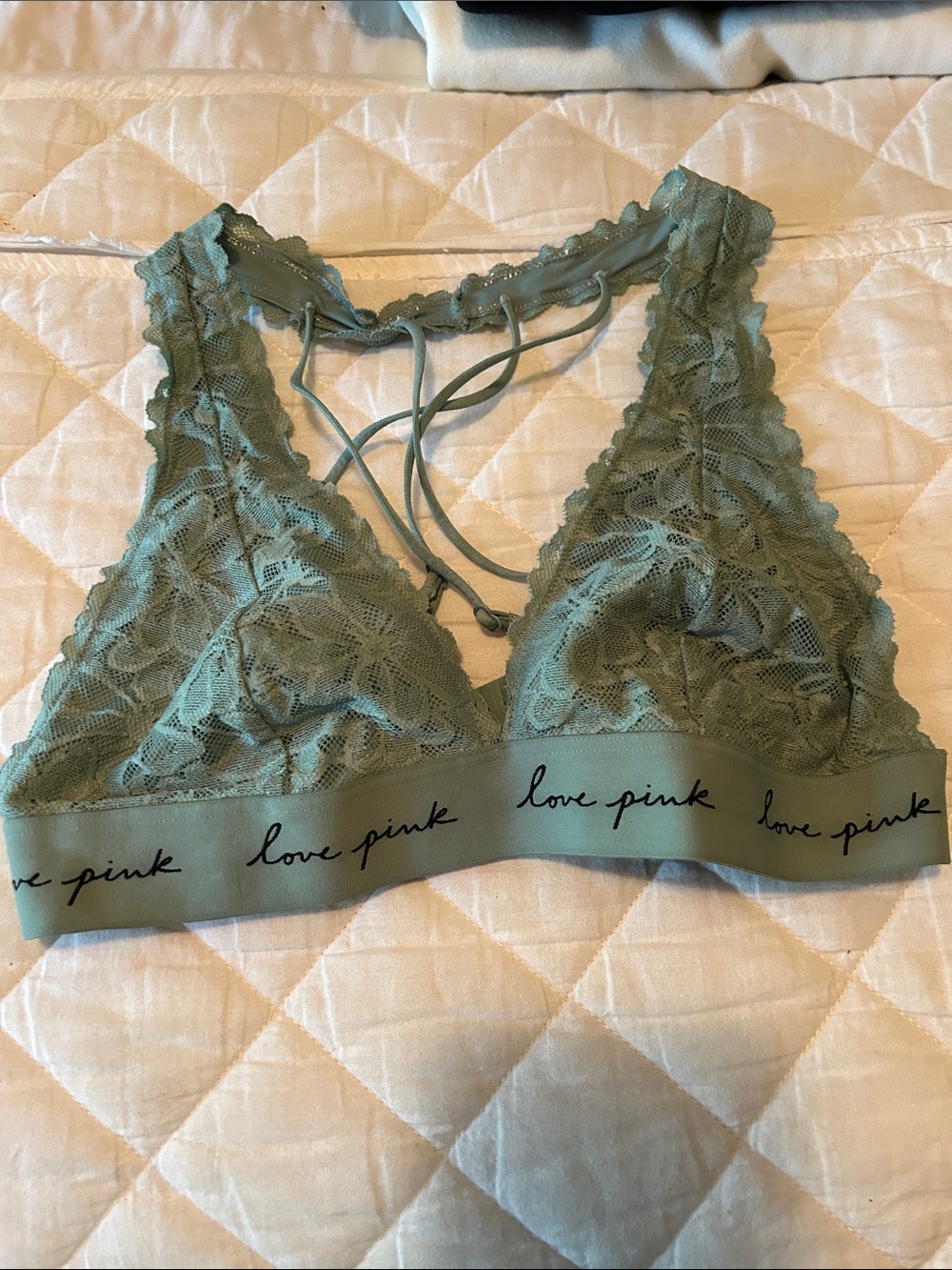 PINK Victoria's Secret Sage Green Lace Bralette SZ M